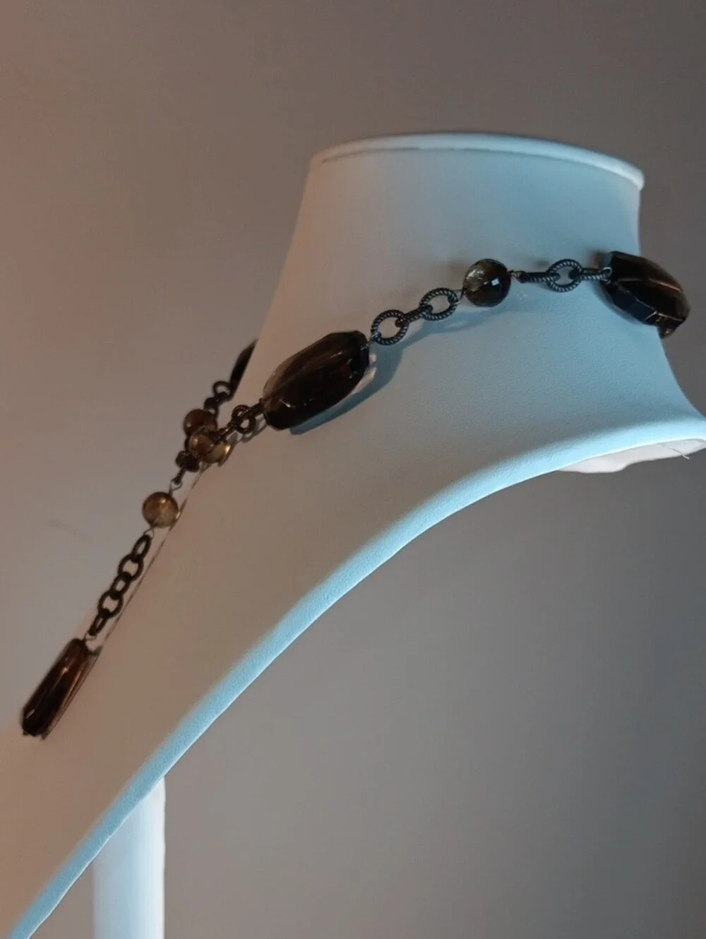 Smoky Brown Faceted Glass Y-Drop Necklace
